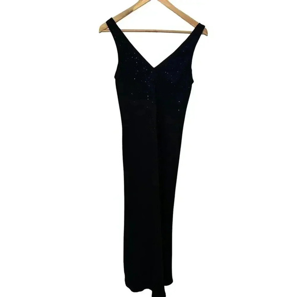 Vintage 90s Jones New York Rhinestone LBD Evening Bias Cut Black Maxi Dress 8 - Picture 6 of 16